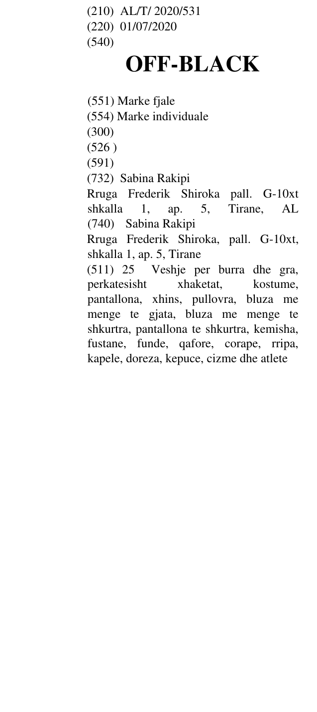 Zëri i markës OFF-BLACK në buletin