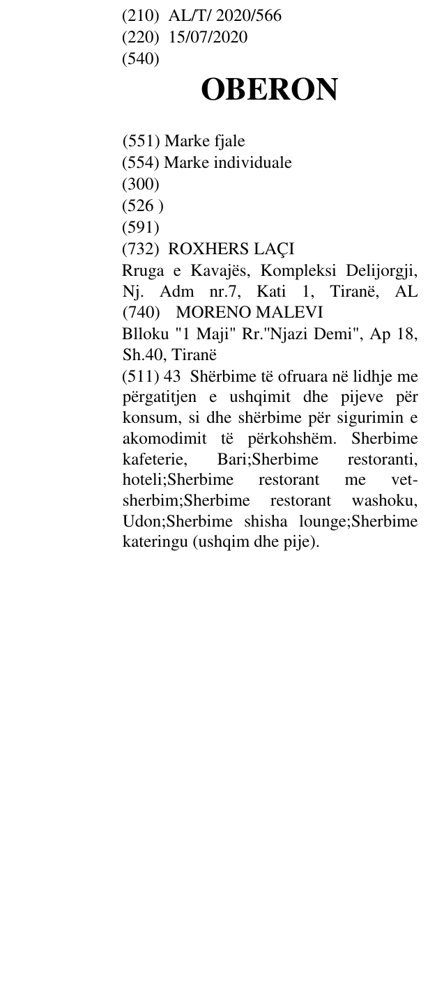 Zëri i markës OBERON në buletin