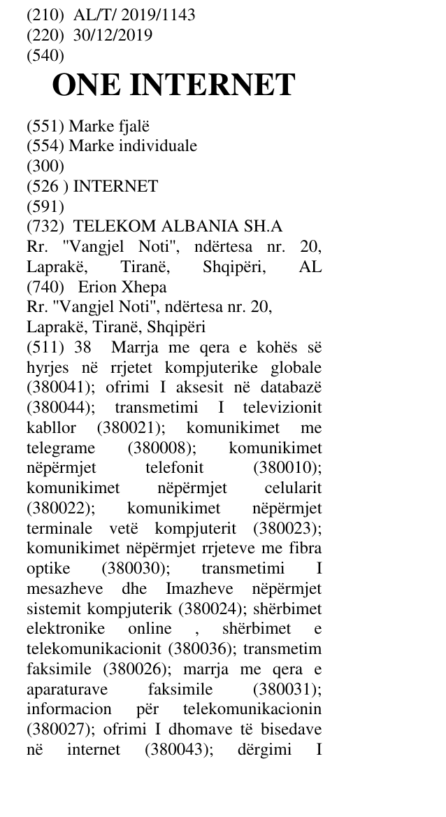 Zëri i markës ONE INTERNET në buletin