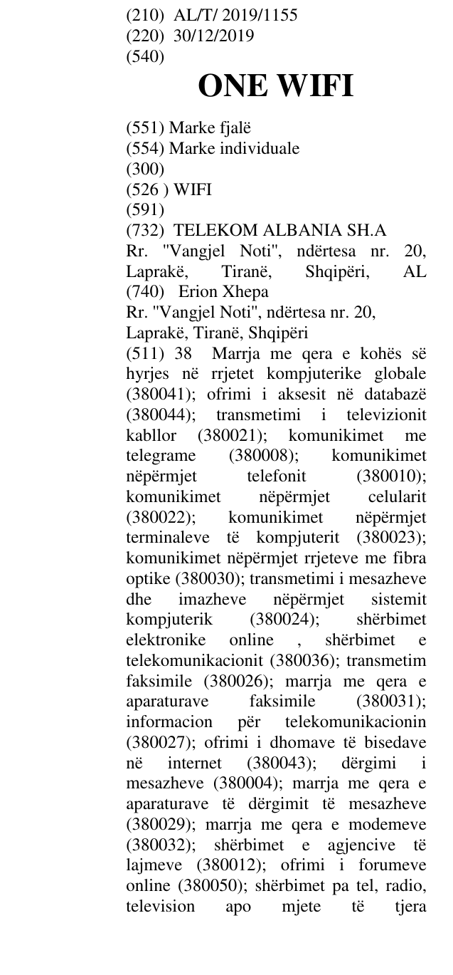 Zëri i markës ONE WIFI në buletin
