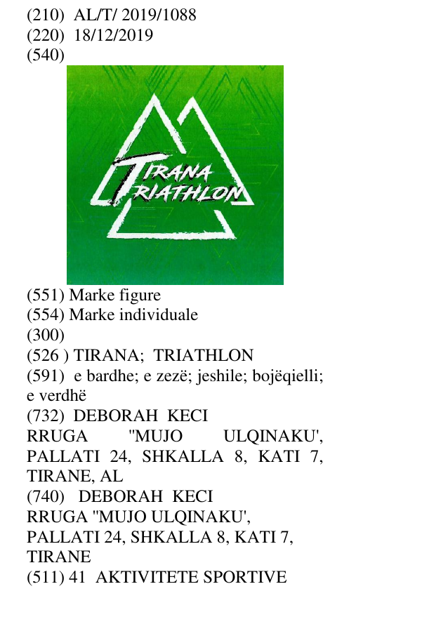 Zëri i markës TIRANA; TRIATHLON në buletin