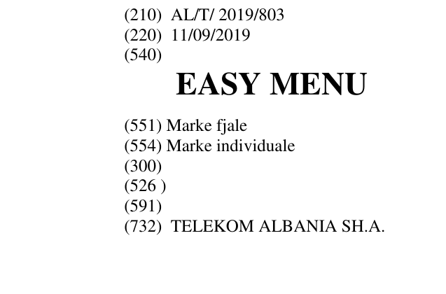 Zëri i markës EASY MENU në buletin