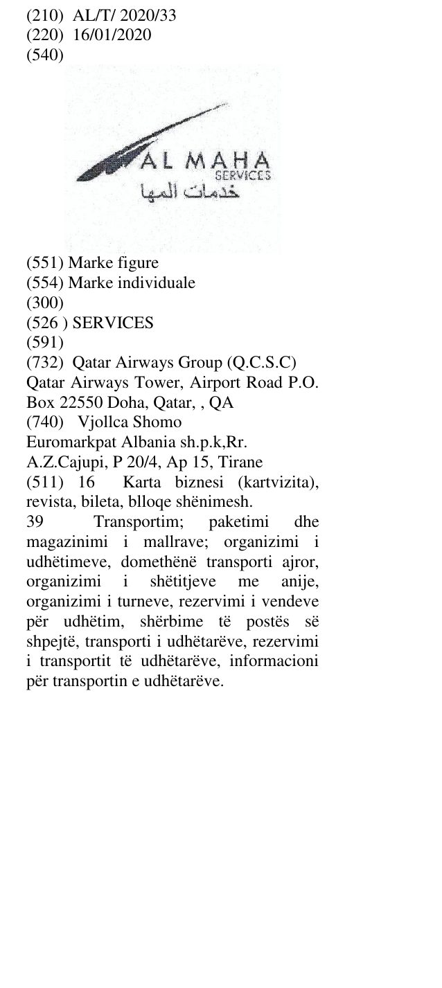 Zëri i markës SERVICES në buletin