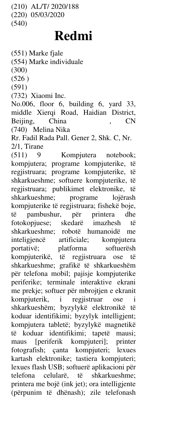 Zëri i markës Redmi në buletin