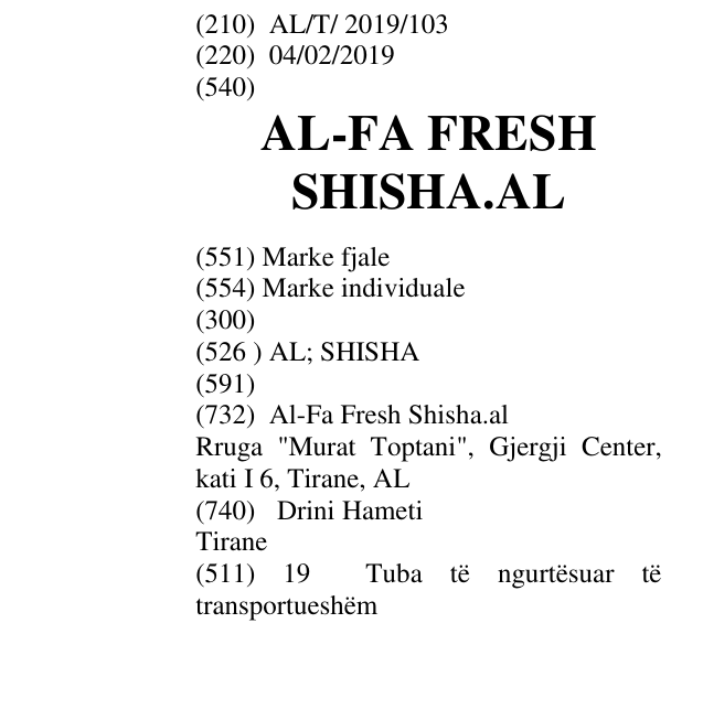 Zëri i markës AL-FA FRESH SHISHA.AL në buletin
