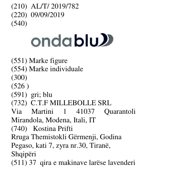 Zëri i markës Ondablu në buletin