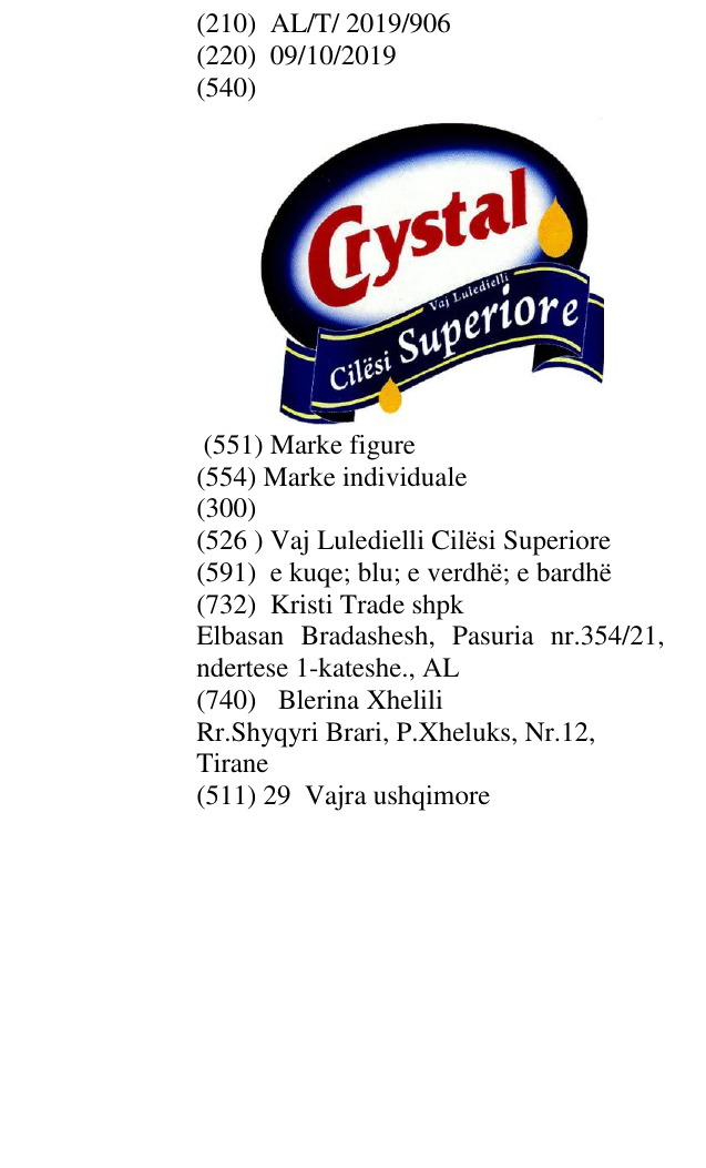 Zëri i markës Vaj Luledielli Cilësi Superiore në buletin