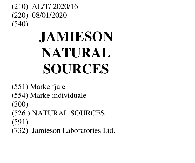 Zëri i markës JAMIESON NATURAL SOURCES në buletin