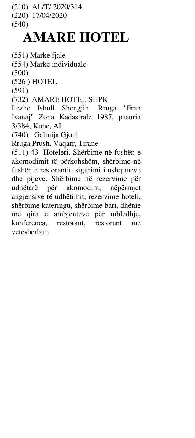 Zëri i markës AMARE HOTEL në buletin