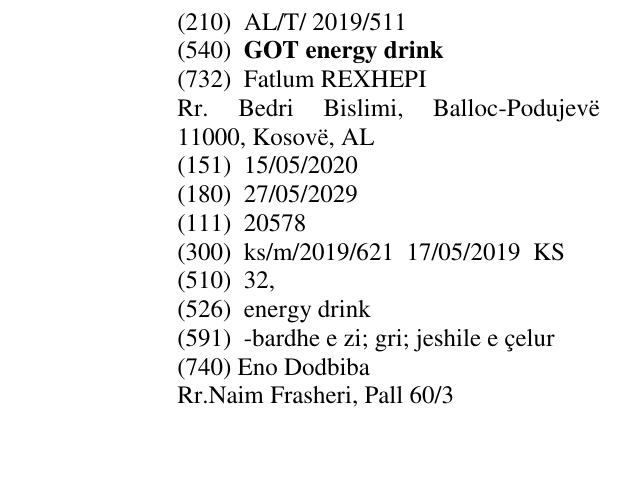 Zëri i markës GOT energy drink në buletin