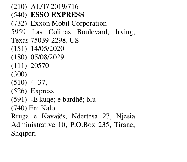 Zëri i markës ESSO EXPRESS në buletin