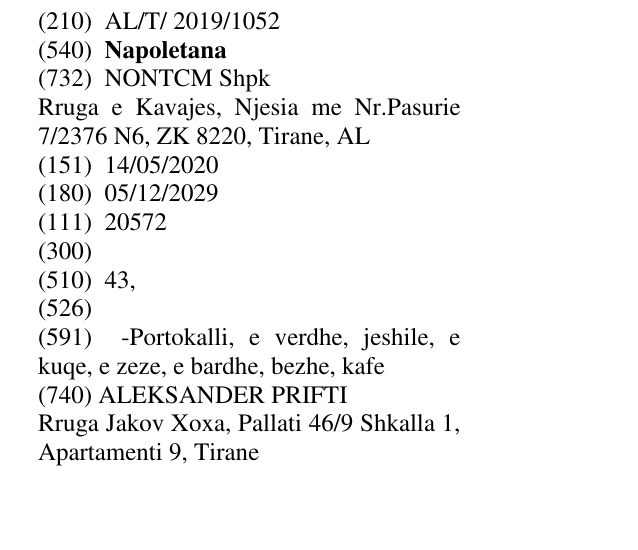 Zëri i markës Napoletana në buletin