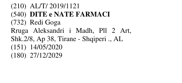 Zëri i markës DITE e NATE FARMACI në buletin