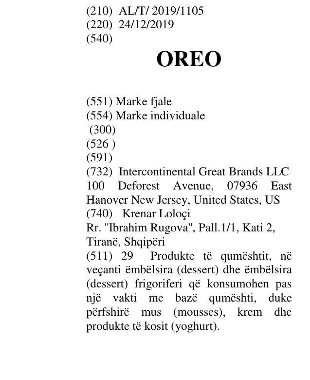 Zëri i markës OREO në buletin