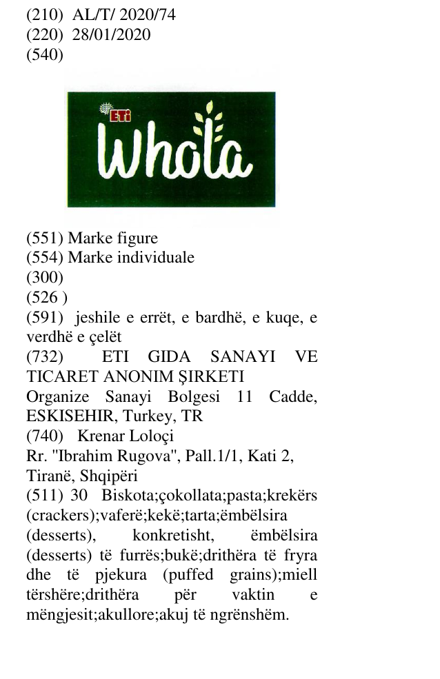 Zëri i markës ETi WHOLA në buletin