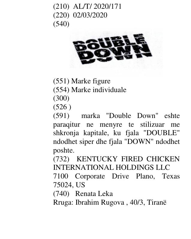 Zëri i markës DOUBLE DOWN në buletin
