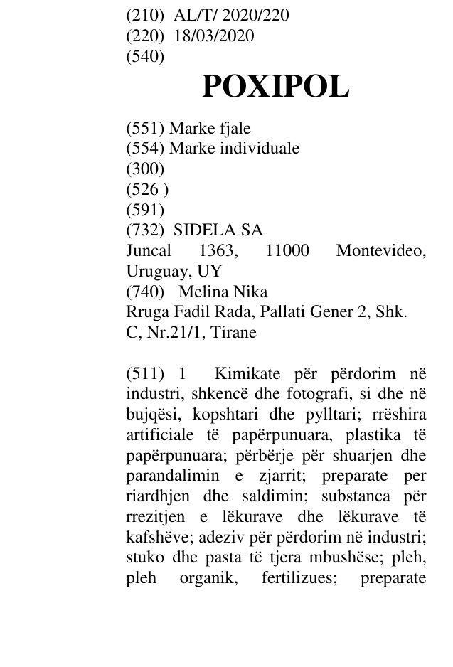Zëri i markës POXIPOL në buletin
