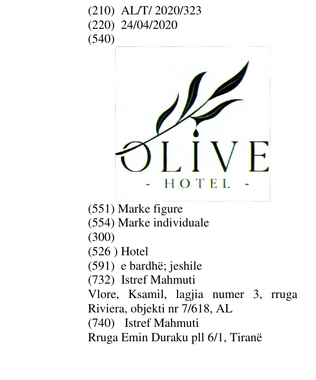 Zëri i markës Hotel në buletin