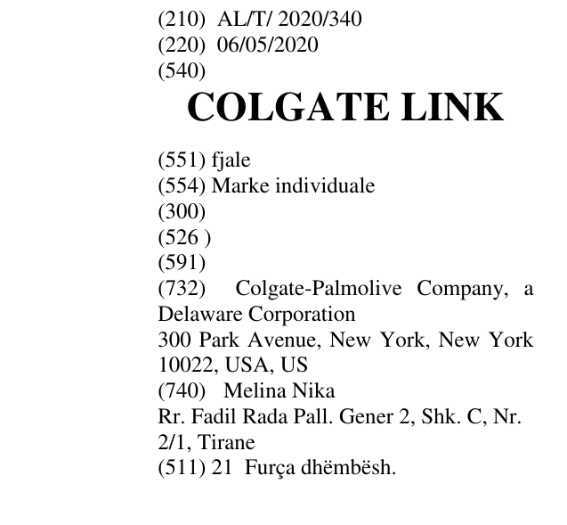 Zëri i markës COLGATE LINK në buletin