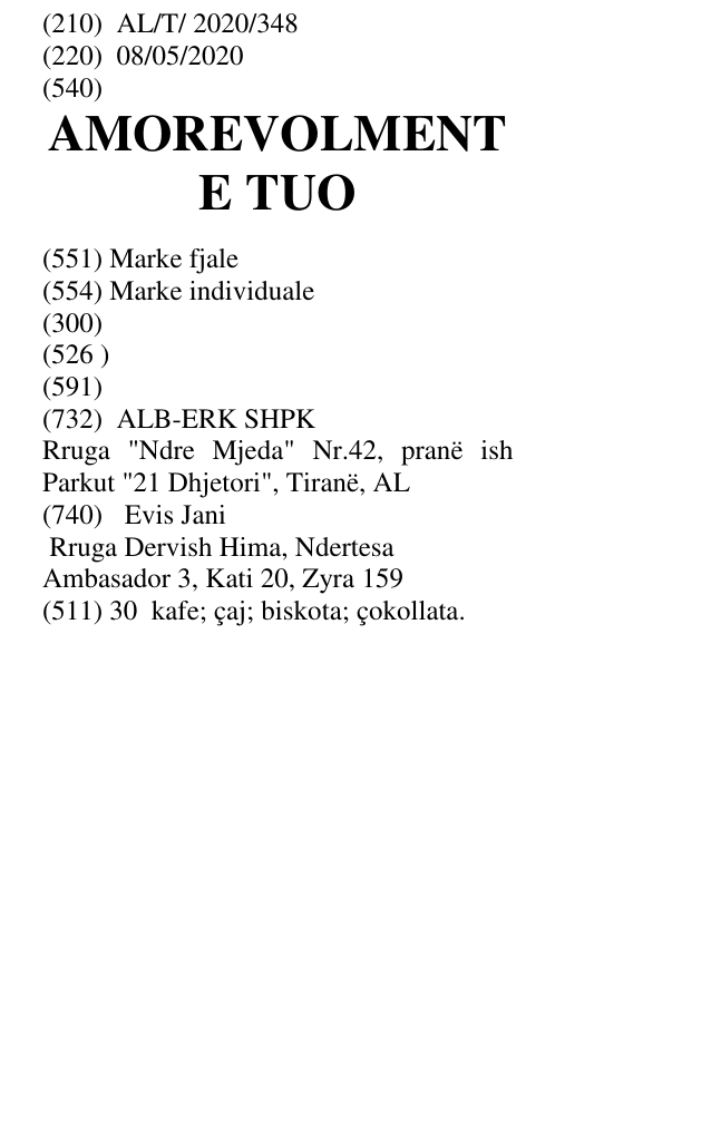Zëri i markës AMOREVOLMENT E TUO në buletin