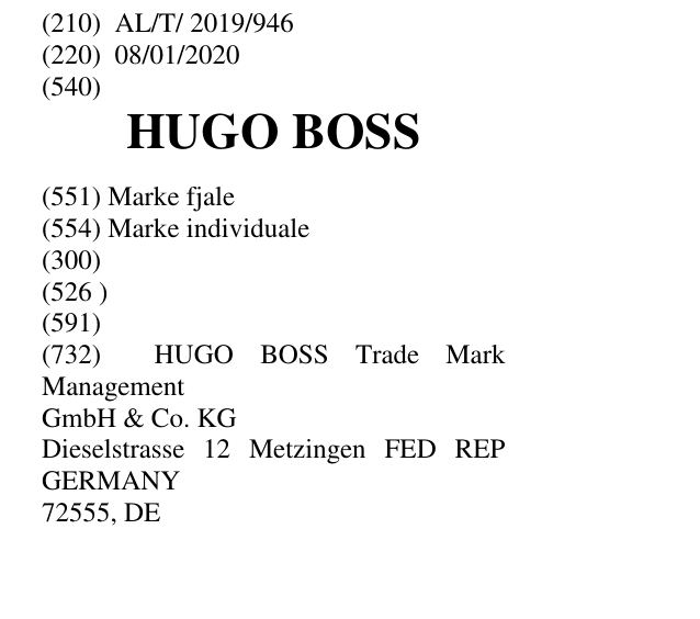 Zëri i markës HUGO BOSS në buletin