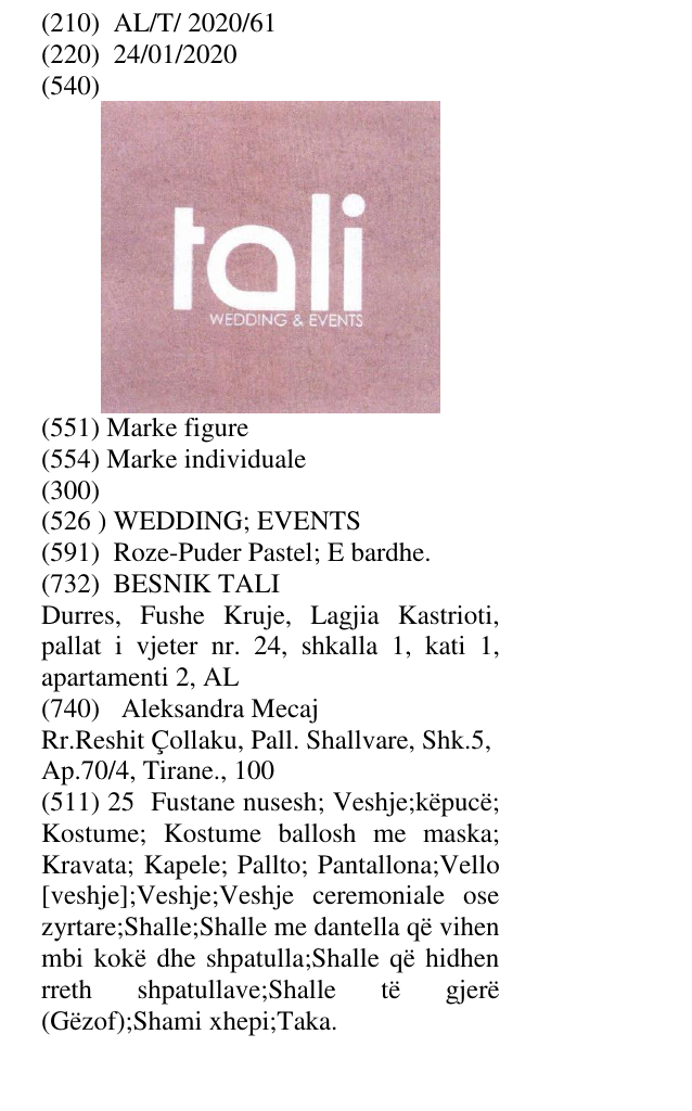 Zëri i markës WEDDING; EVENTS në buletin