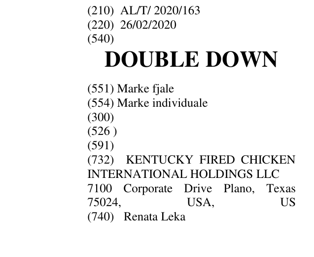 Zëri i markës DOUBLE DOWN në buletin