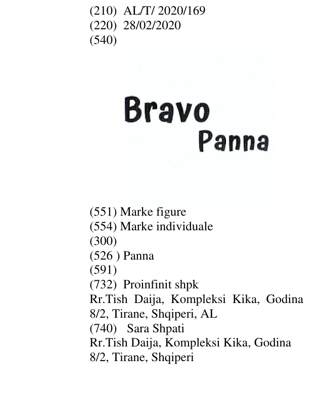 Zëri i markës Panna në buletin