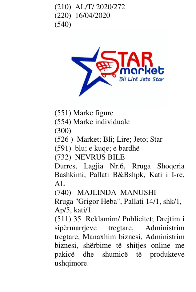 Zëri i markës Market; Bli; Lire; Jeto; Star në buletin