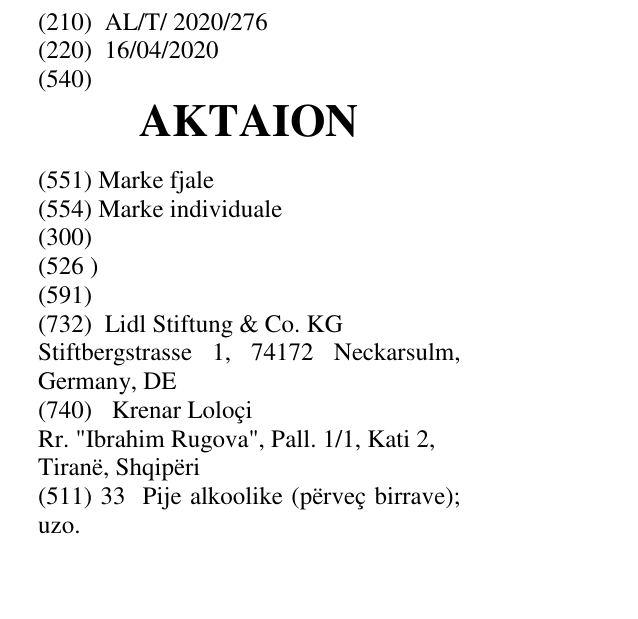 Zëri i markës AKTAION në buletin