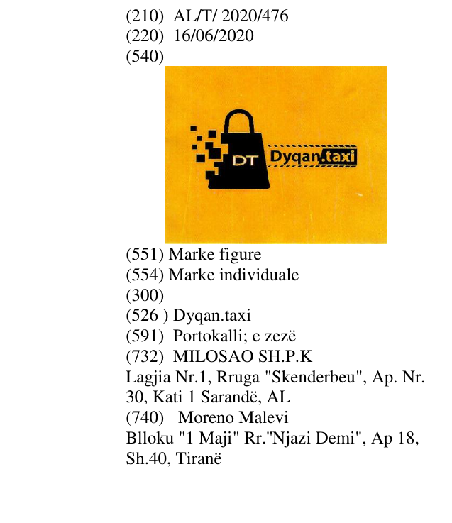 Zëri i markës Dyqan.taxi në buletin