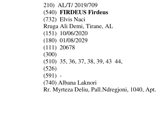 Zëri i markës FIRDEUS Firdeus në buletin