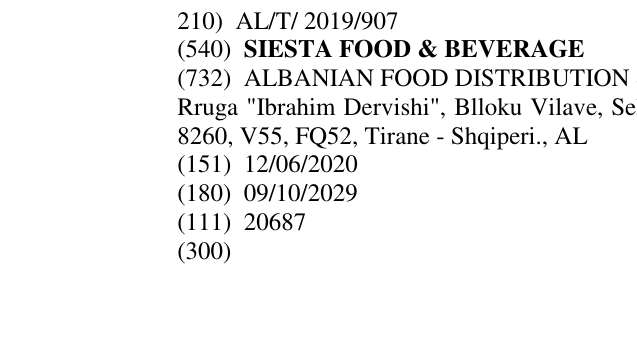 Zëri i markës SIESTA FOOD & BEVERAGE në buletin