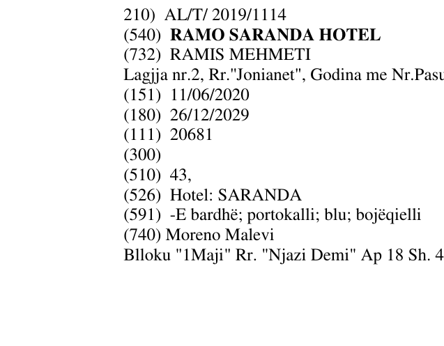 Zëri i markës RAMO SARANDA HOTEL në buletin