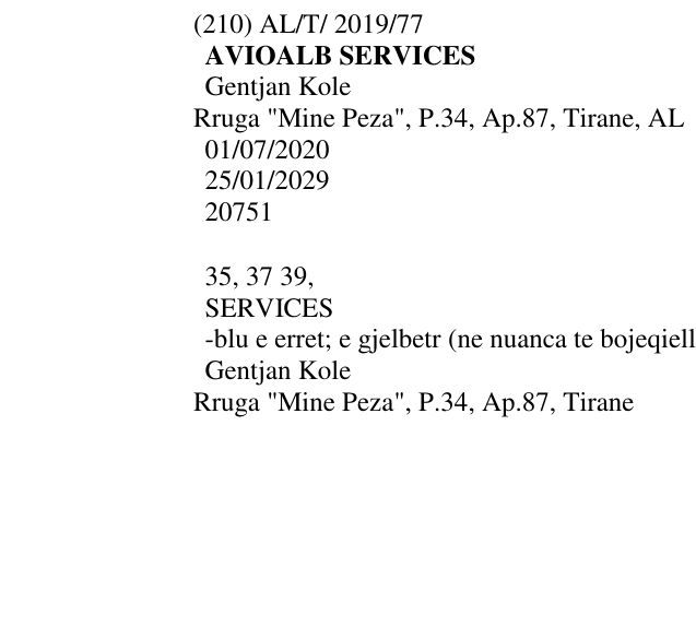 Zëri i markës AVIOALB SERVICES në buletin