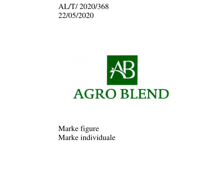 Zëri i markës AGRO e bardhë; jeshile; AGRO BLEND SHPK Tirane Kavaje, Rruga Kombëtare Kavajë - Rrogozhinë, Km 5, Godinë 1 Katëshe Nr.2, 300 M para Urës së Draçit, Shqiperi., AL në buletin
