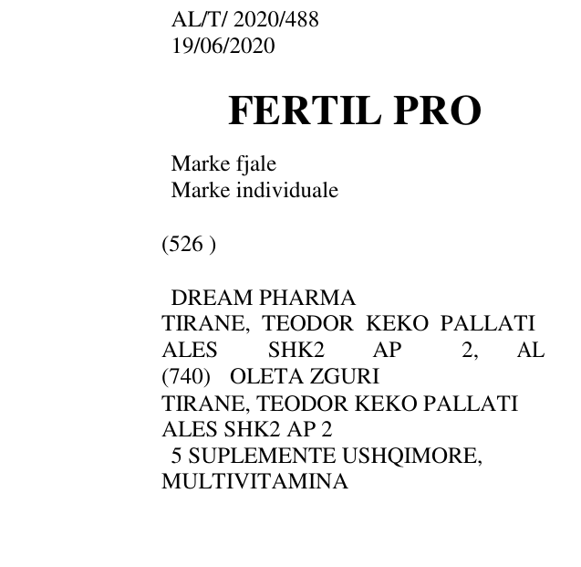 Zëri i markës DREAM PHARMA TIRANE, TEODOR KEKO PALLATI ALES SHK2 AP 2, AL në buletin
