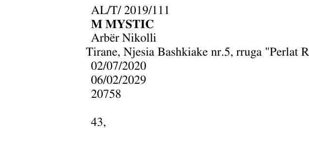 Zëri i markës -E verdhë; e zezë Nertil Qatja Rr. Jordan Misja, Gener 2, Nd.172, Hyrja 16, Ap.34, Tirane në buletin