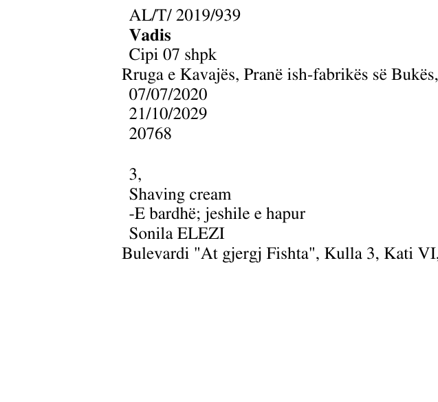 Zëri i markës Vadis në buletin