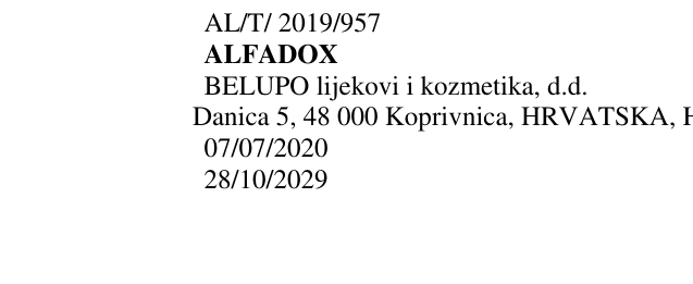 Zëri i markës ALFADOX në buletin