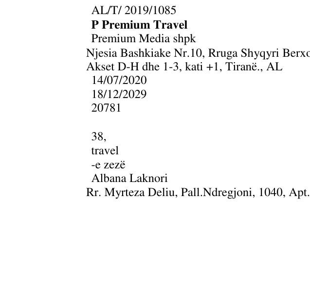 Zëri i markës P Premium Travel në buletin