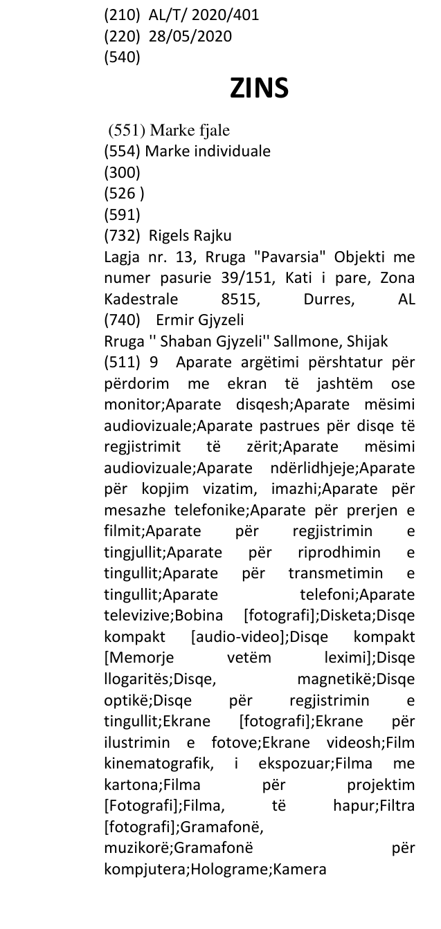 Zëri i markës ZINS në buletin
