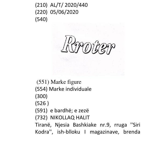 Zëri i markës Rroter në buletin