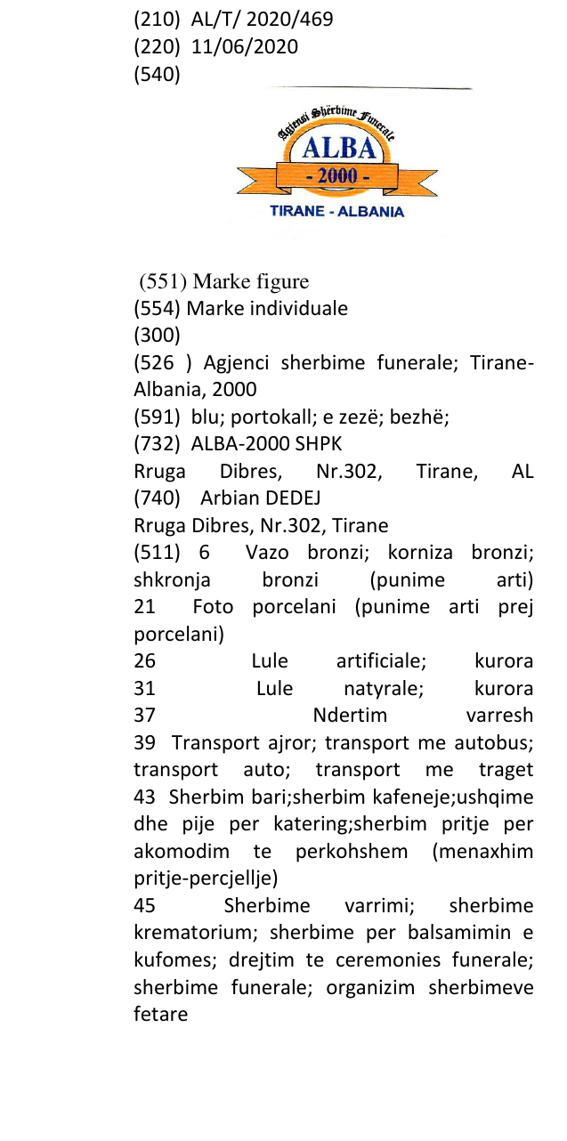 Zëri i markës Agjenci sherbime funerale; Tirane- Albania, 2000 në buletin