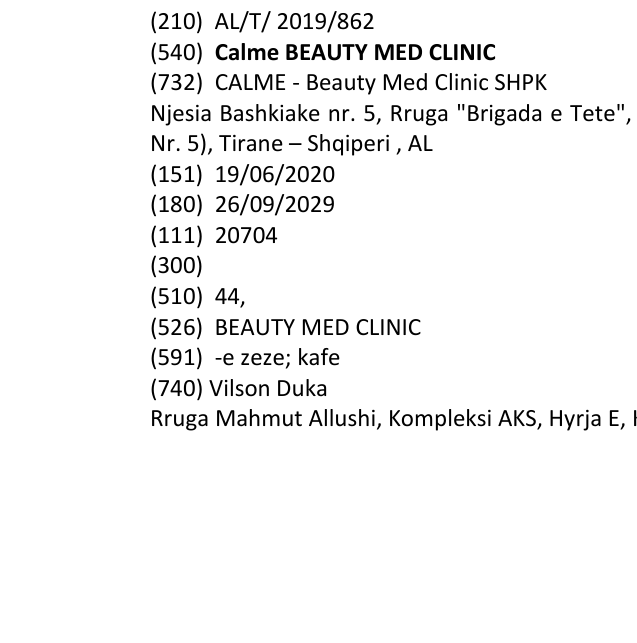 Zëri i markës Calme BEAUTY MED CLINIC në buletin