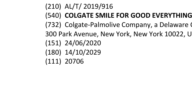 Zëri i markës COLGATE SMILE FOR GOOD EVERYTHING YOU NEED NOTHING YOU DON'T në buletin