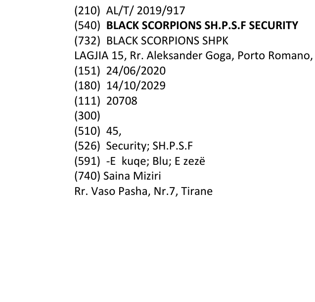 Zëri i markës BLACK SCORPIONS SH.P.S.F SECURITY në buletin