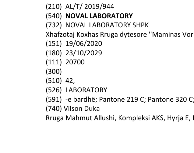 Zëri i markës NOVAL LABORATORY në buletin