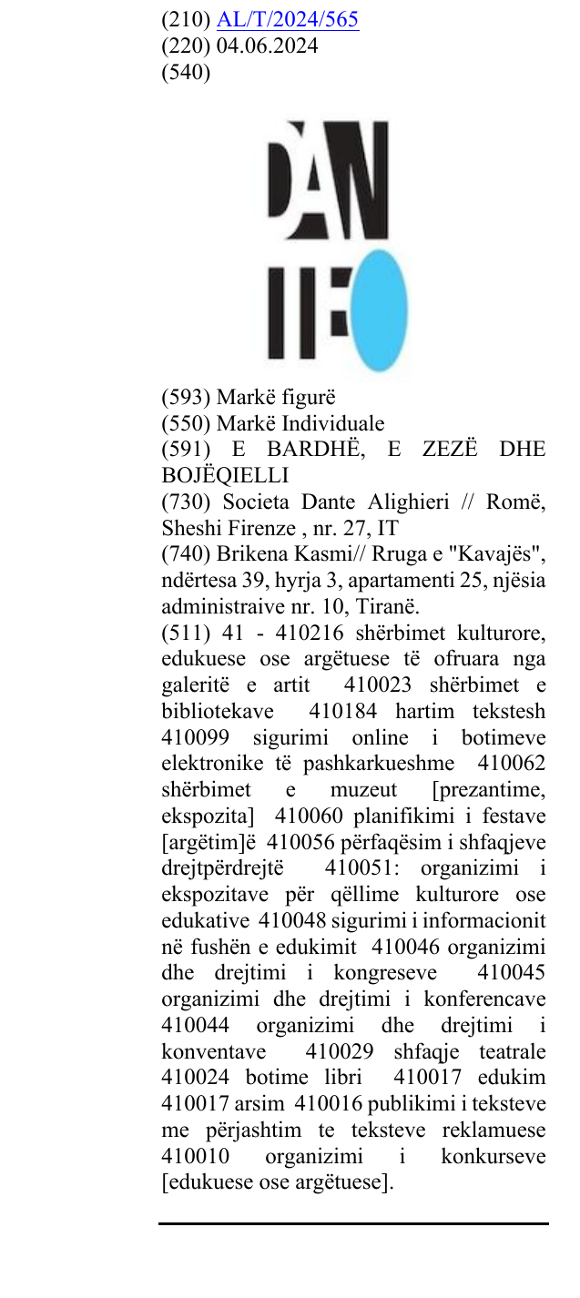 Zëri i markës DANTE në buletin