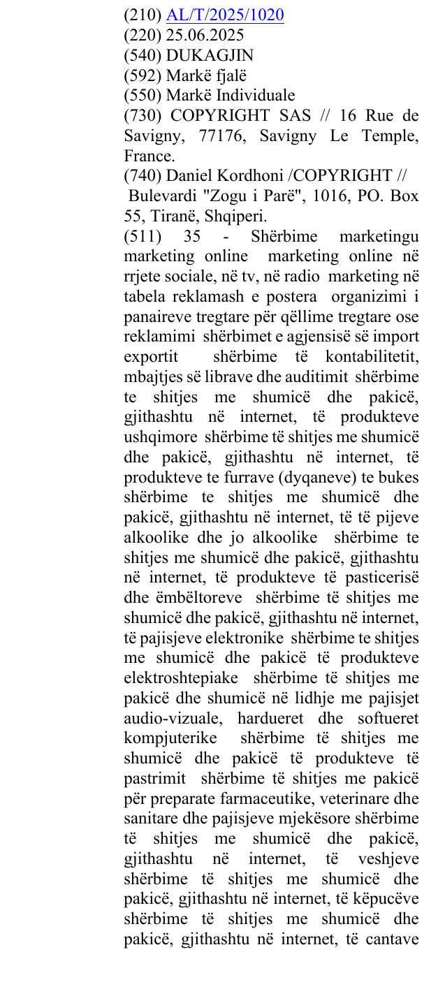 Zëri i markës DUKAGJIN në buletin
